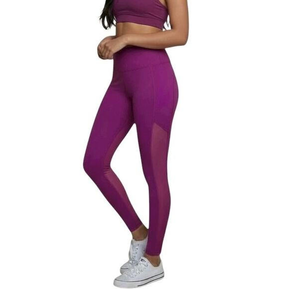90 Degree By Reflex Pants - 90 Degree Reflex Women Athletic Leggings XS Fuchsia Pink Sheer Mesh Insert Ankle